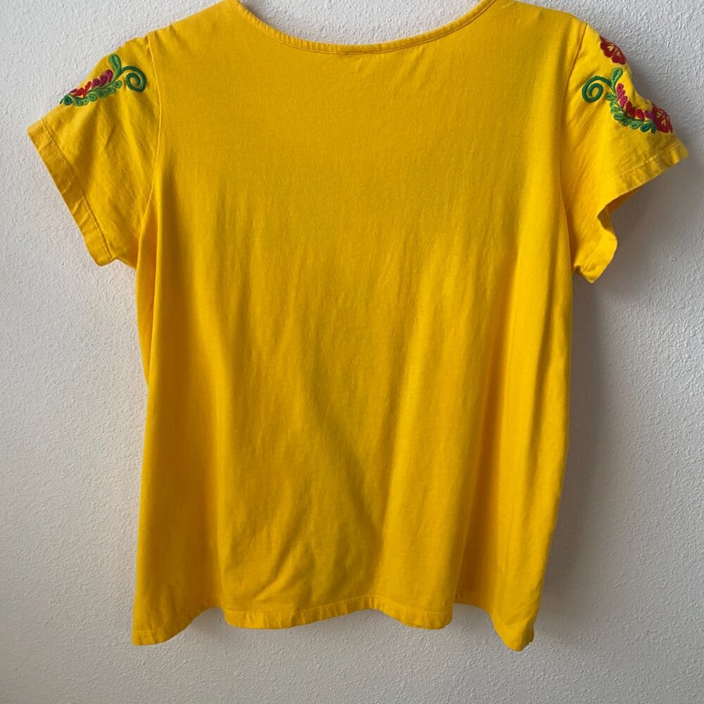BARE YOUR SOUL Boho Short Sleeve Blouse Top Pink or yellow Floral Embroidery L - Picture 5 of 5